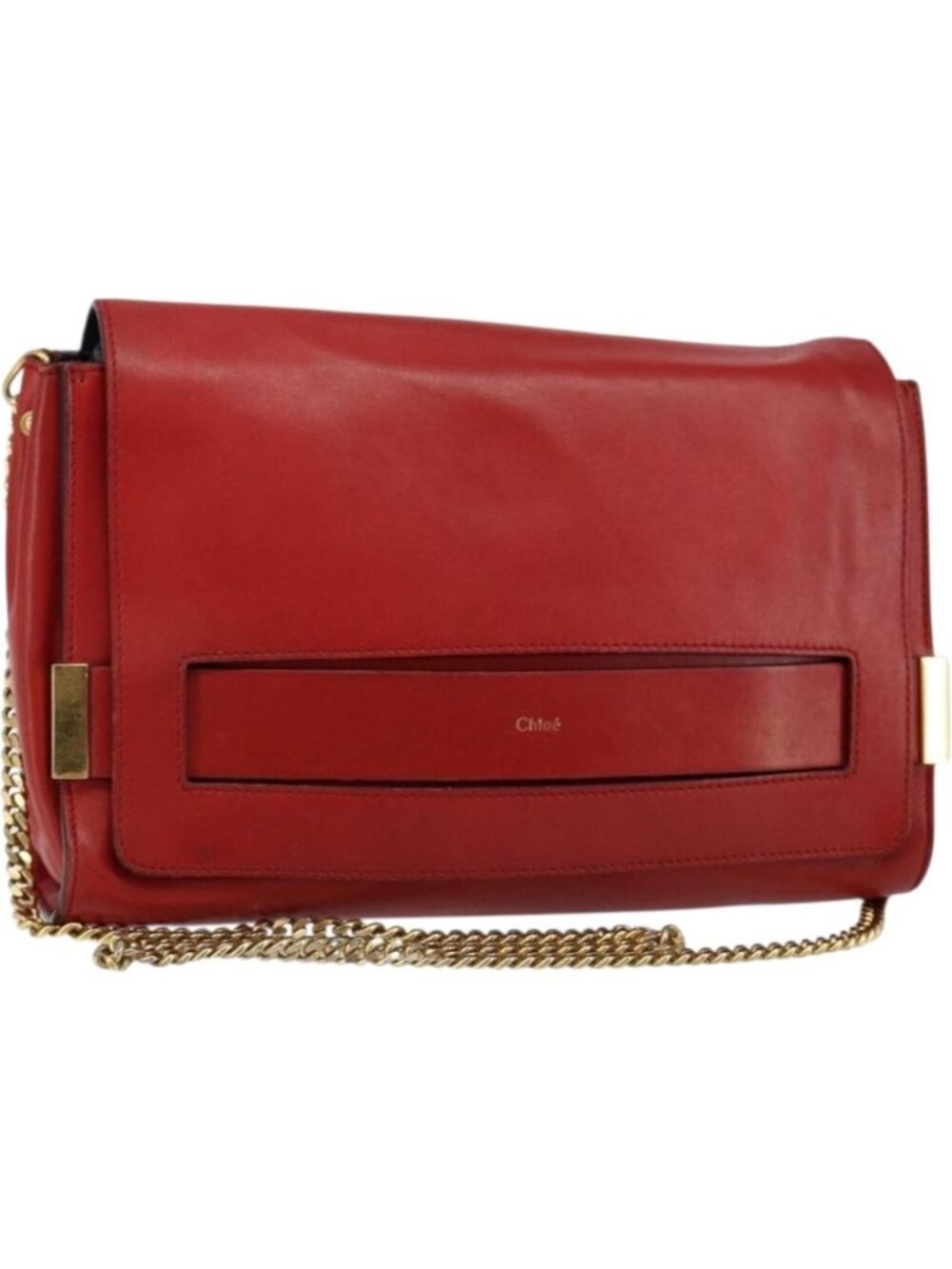 Chloe Chain Ray Shoulder Bag Leather Red Gold